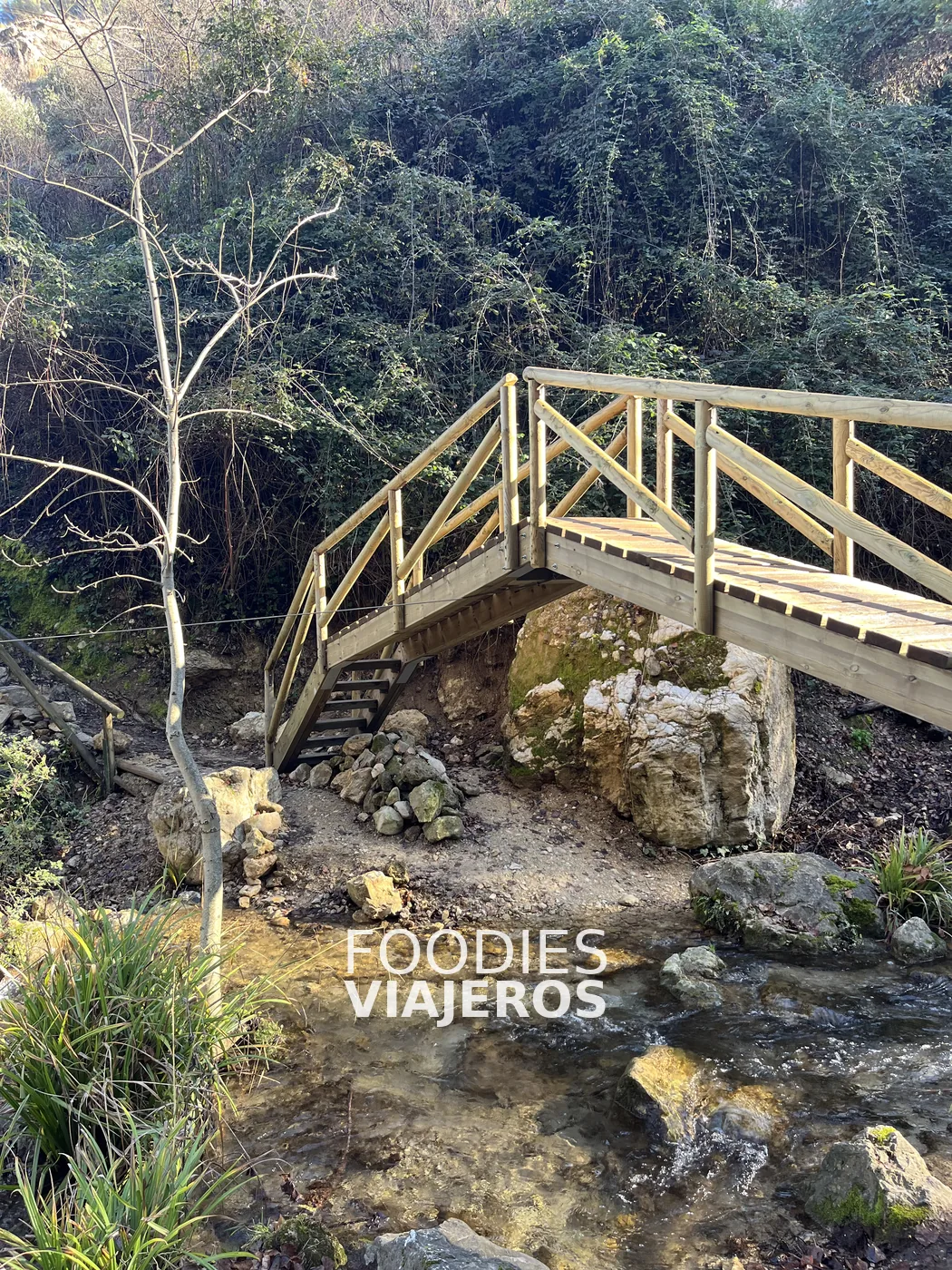 Uno de los puentes de madera que cruzan el río Cerezuelo.